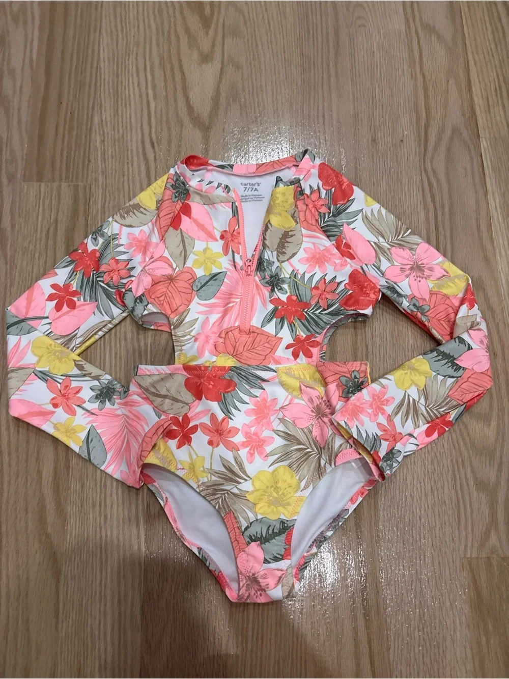 Carter's Coral, Pink & Yellow Floral Long-Sleeve One-Piece Swimsuit